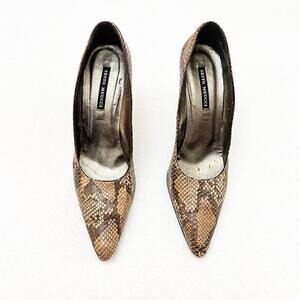Sesto Meucci Snakeskin Lather Pointy Toe Heels Nude Brown Size 10